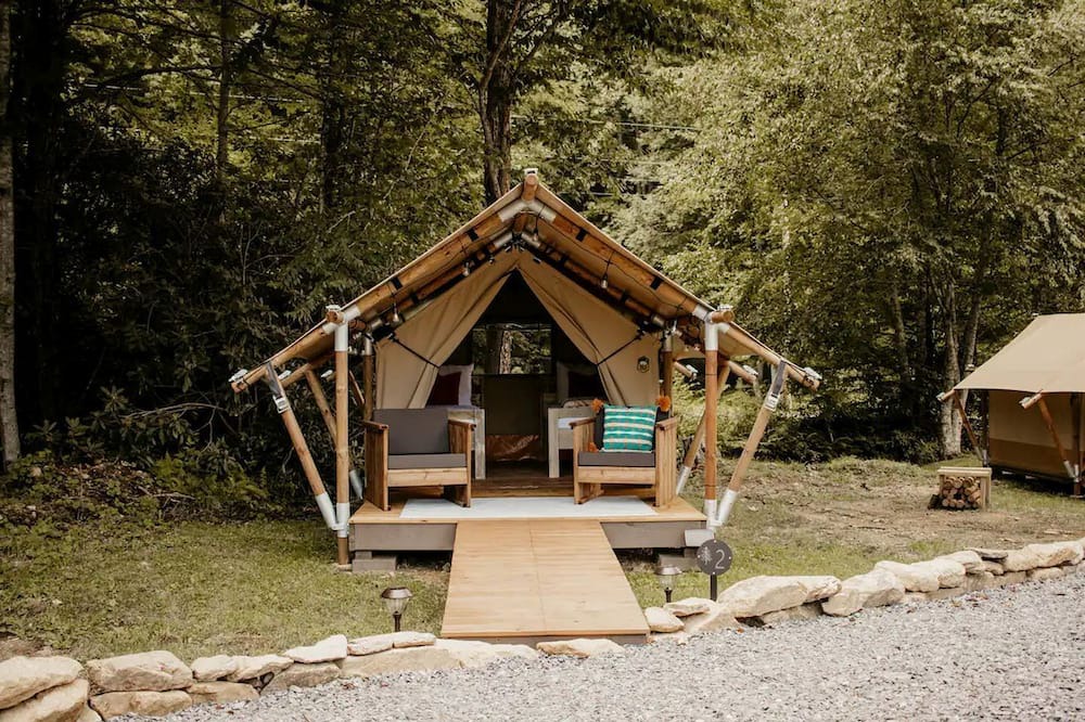 Flag Pond RV Rental | Cozy Safari Tent for Two in Erwin, Tennessee