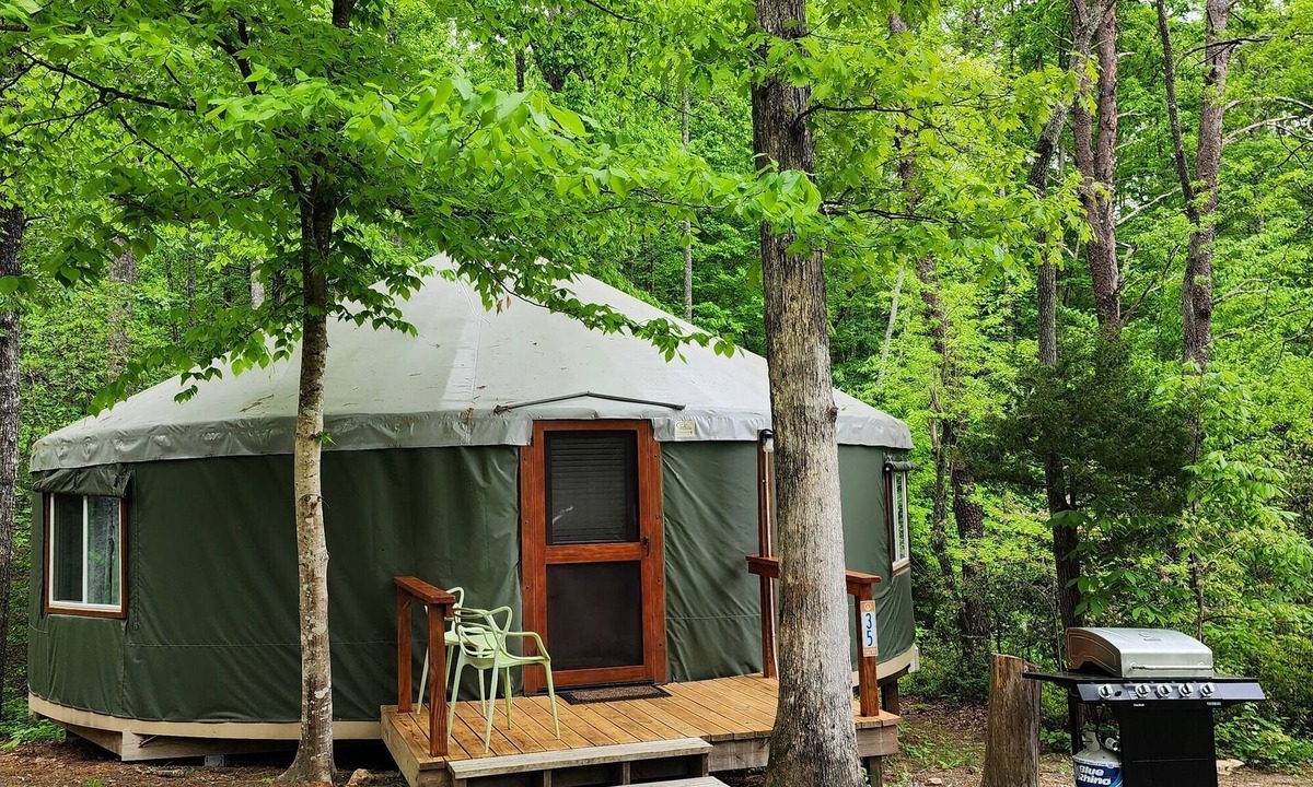 Mill Spring House | Dog friendly 30' Yurt, large dome skylight, king bed, 2 bedrooms, sleeps 6.