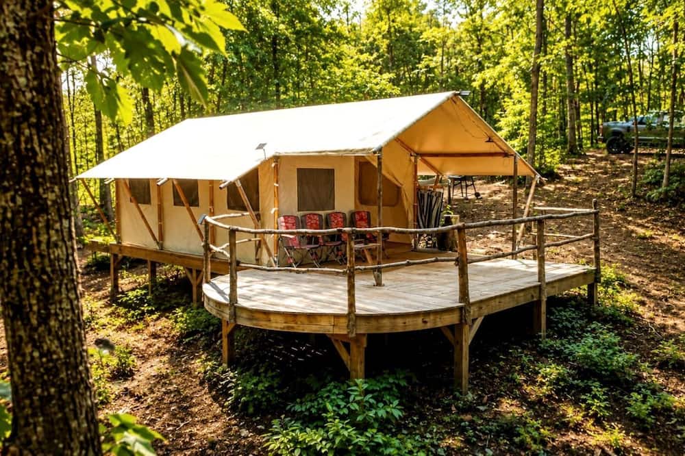 Lenoir RV Rental | Private Glamping Tent on 180 Acres with Mountain Trails & Stargazing Near Lenoir, NC
