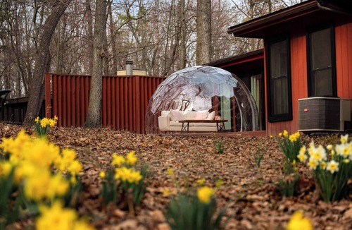 The Woods Cabin | 3BR cabin w/backyard, hot tub, dome & deck