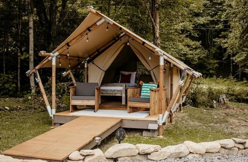 Flag Pond RV Rental | Cozy Safari Tent for Two in Erwin, Tennessee
