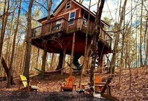Stonewall House | Enchanting Tree House with a Slide on 200 Acres for a Family Adventure in Germantown, Kentucky