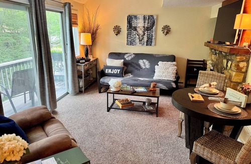 Sugar Mountain Condo | Enjoy the comforts of “Serenity” while relaxing to Flattop Creek whistle below!