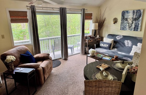 Sugar Mountain Condo | Enjoy the comforts of “Serenity” while relaxing to Flattop Creek whistle below!