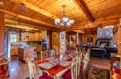 Banner Elk House | Running Waters Lodge - private log home with hot tub, game room, fire pit!