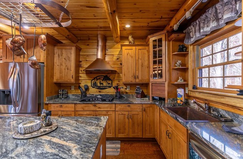 Banner Elk House | Running Waters Lodge - private log home with hot tub, game room, fire pit!
