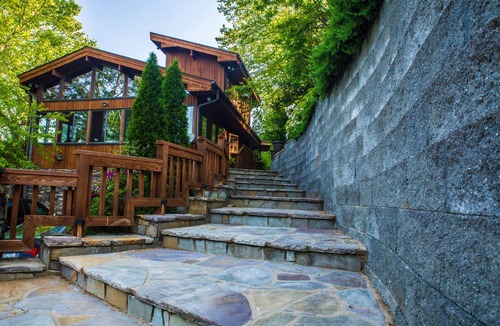 Lake Lure House | Spectacular views from modern lake front home with boathouse & pontoon available