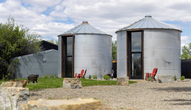 A converted grain bin with a Montana feel with modern design and comforts.